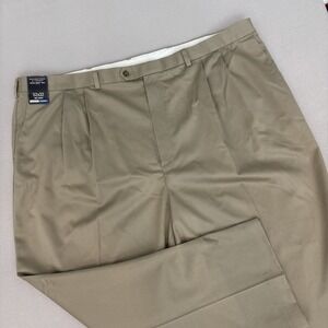 NWT Roundtree & Yorke 52x32 KHAKI Travel Smart Twill Pleated Chinos‎ FAST SHIP